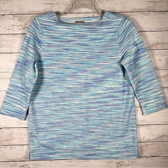 Talbots Textured Boatneck Marled Turquoise Blue Sweatshirt Tunic Top M - Picture 2 of 7